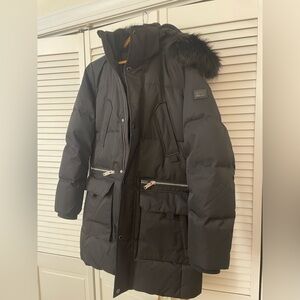 Karl Lagerfeld Black super warm parka with Logo Detail